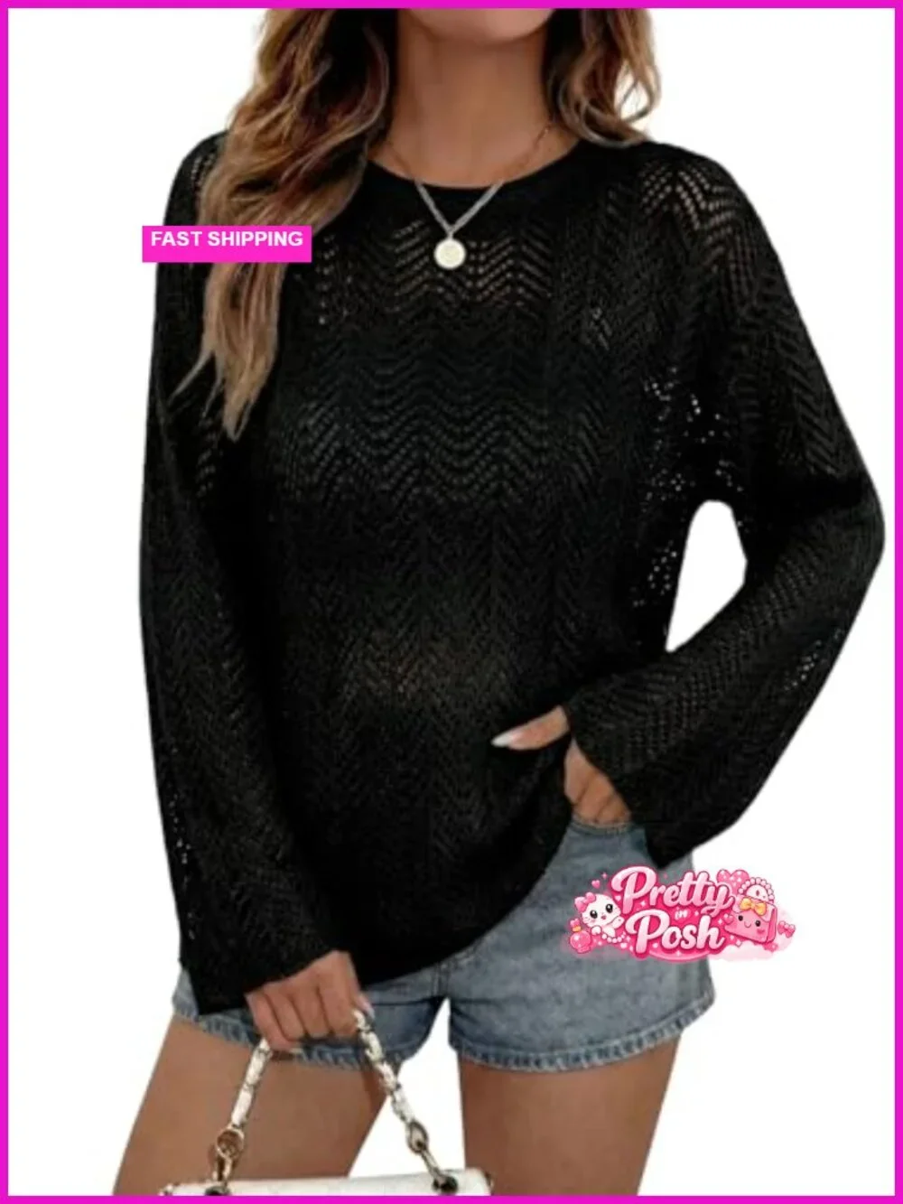 Crochet Hollow Out Bell Sleeve Beach Coverup Pullover Top Summer Vacation